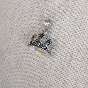 925/marcasite silver crown necklace